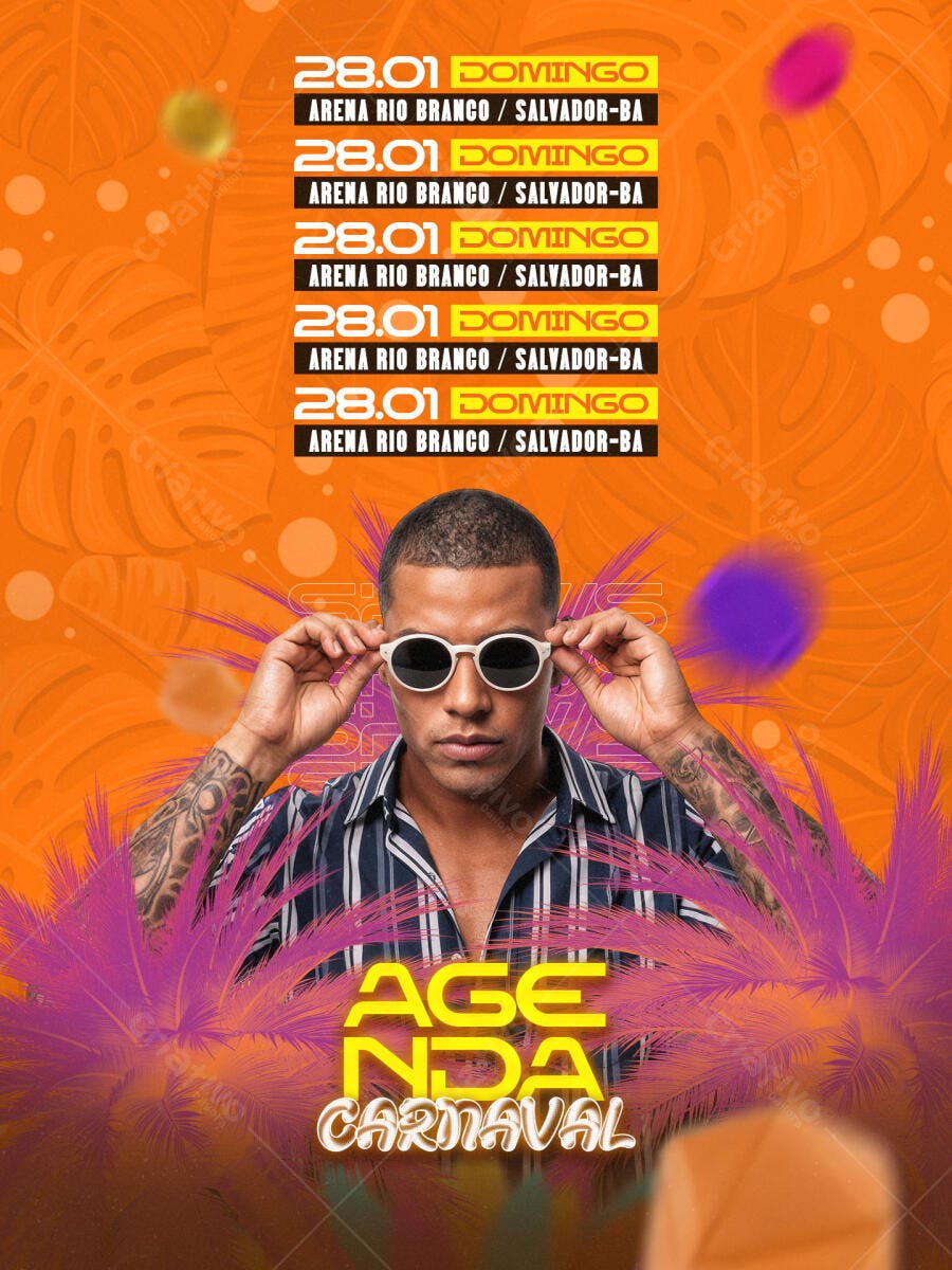 Flyer Agenda Carnaval Arena Rio Branco PSD Editável