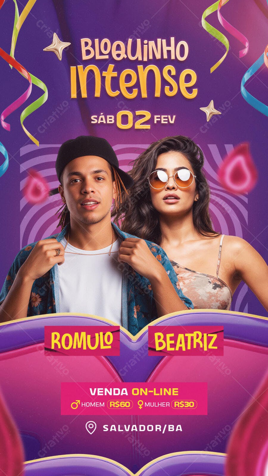 Flyer Bloquinho Intense Salvador BA com Romulo Beatriz PSD Editável