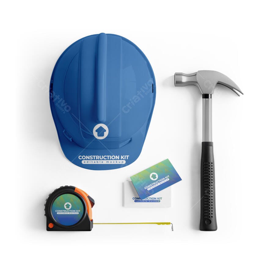 Mockup Kit de Ferramentas e EPI para Construção Civil com Capacete Azul