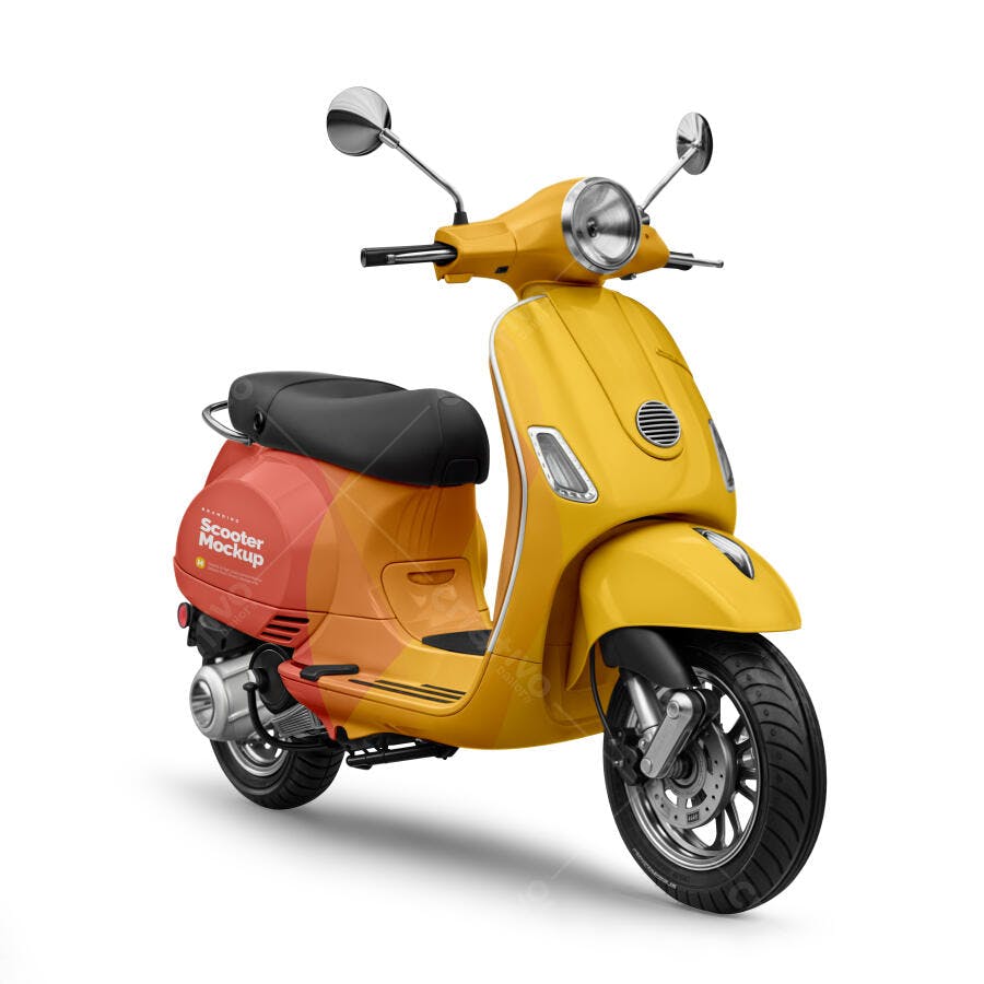 Mockup Realista de Scooter Clássica Amarela e Laranja em Fundo Isolado
