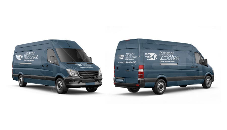 Mockup Furgão de Carga Azul Marinho Moderno Duas Vistas para Branding