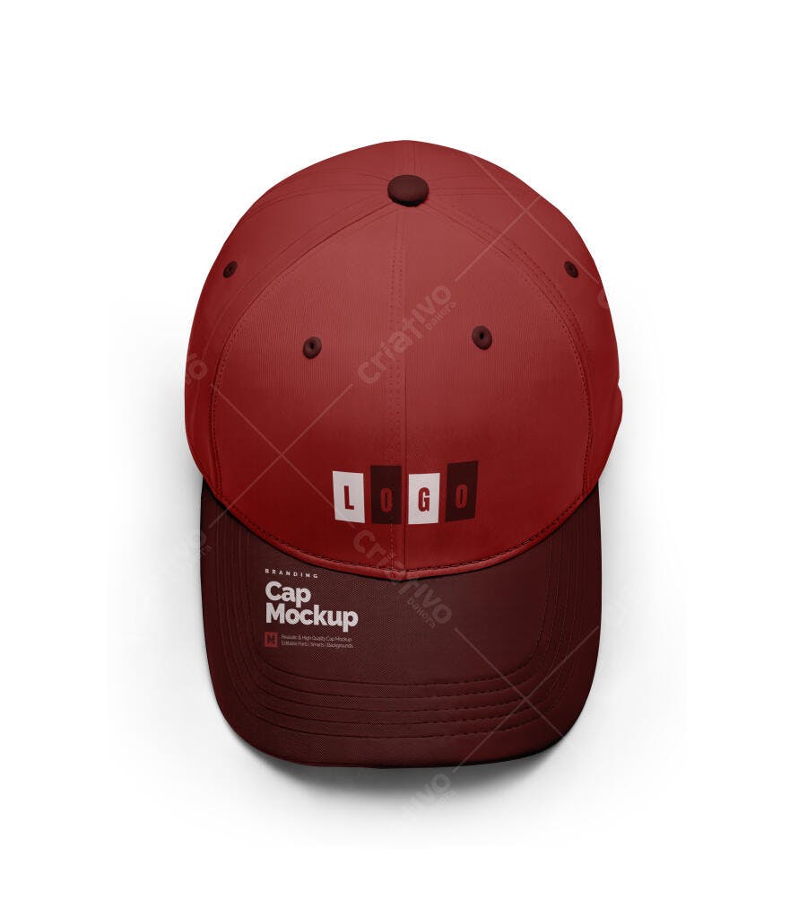 Mockup Realista de Boné Vermelho Escuro e Bordô para Branding Logo