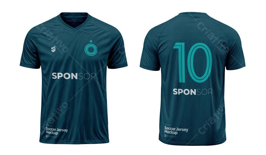 Mockup Camisa de Futebol Masculina Azul Petróleo e Turquesa Esportiva Realista