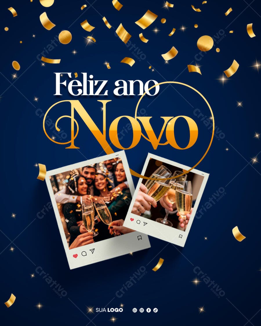 Post para Redes Sociais Feliz Ano Novo Brinde Amigos PSD Editável