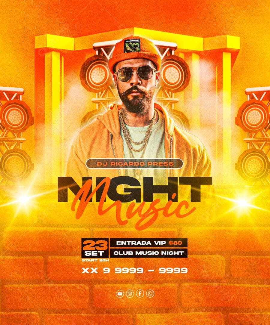 Flyer Festa Night Music com DJ Ricardo Press PSD Editável