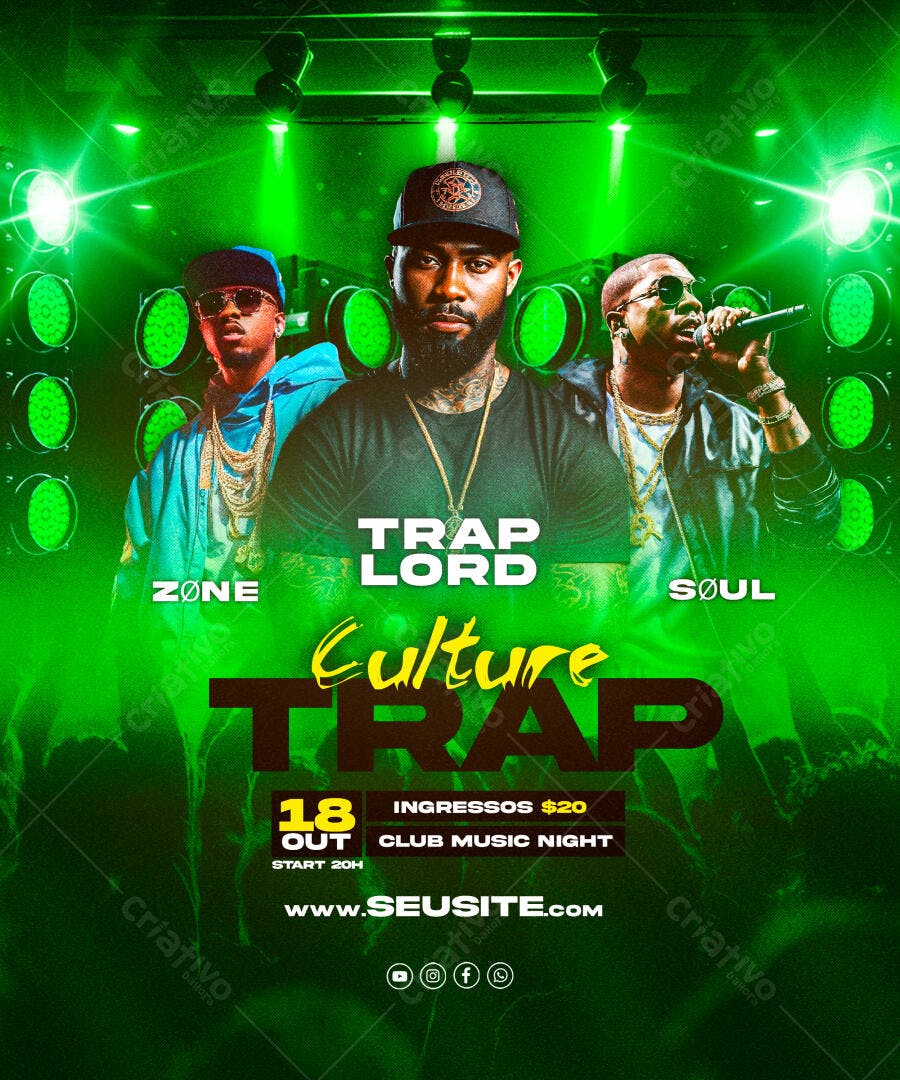 Flyer Evento Culture Trap com DJs e MCs PSD Editável