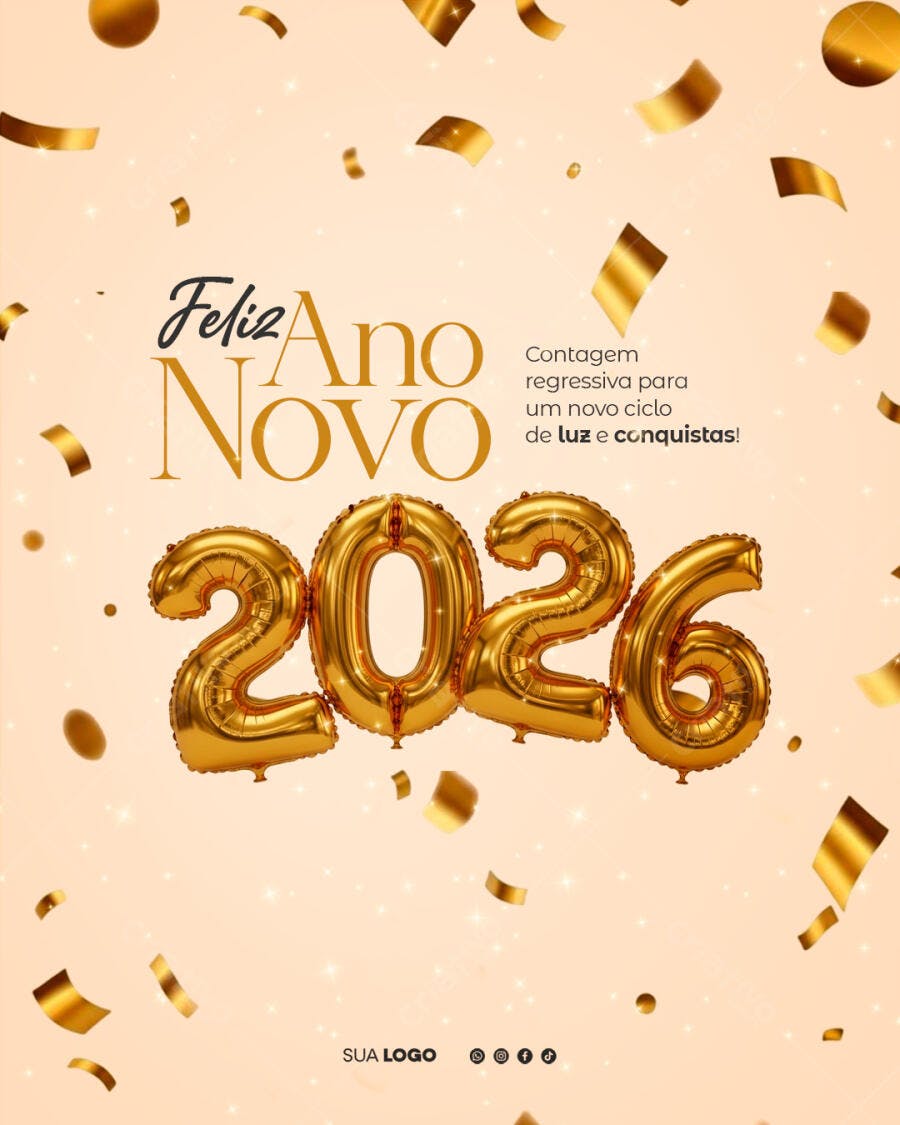 Post para Redes Sociais Ano Novo 2026 PSD Editável