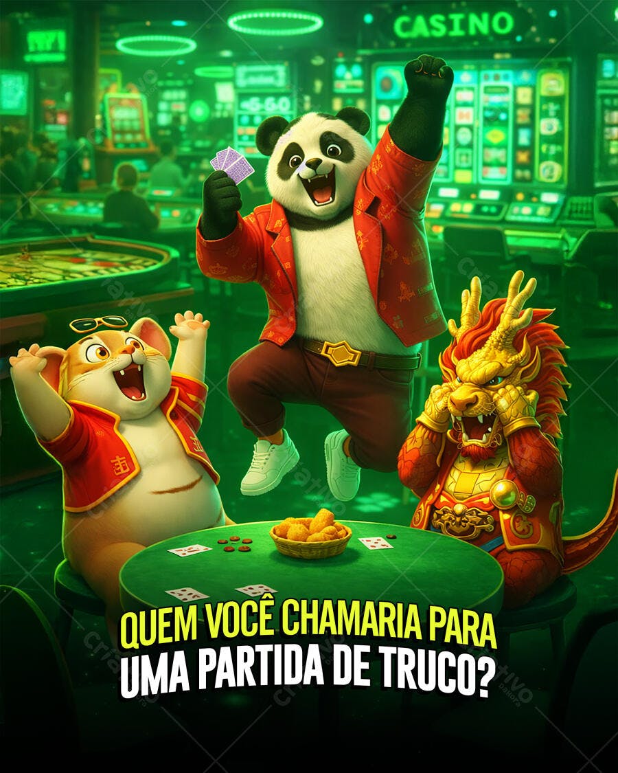 Flyer de Cassino para Partida de Truco com Panda e Amigos PSD Editável