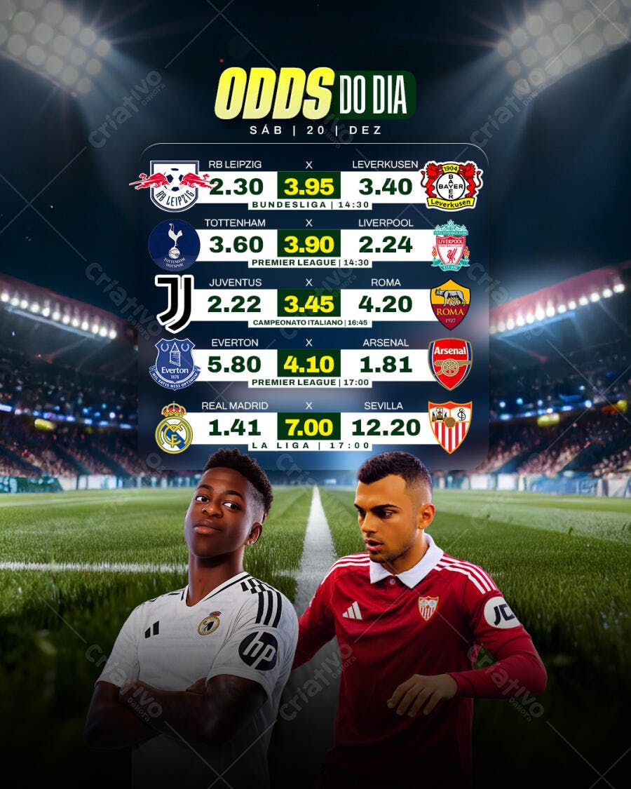 Flyer Odds do Dia Futebol com Jogadores em Campo PSD Editável