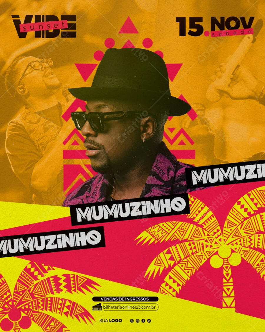 Flyer Show Mumuzinho Vibe Sunset Tropical PSD Editável