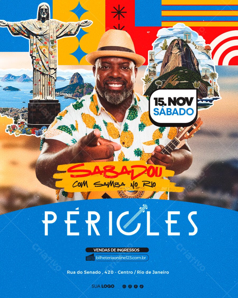 Flyer Sabadou com Samba no Rio Péricles PSD Editável