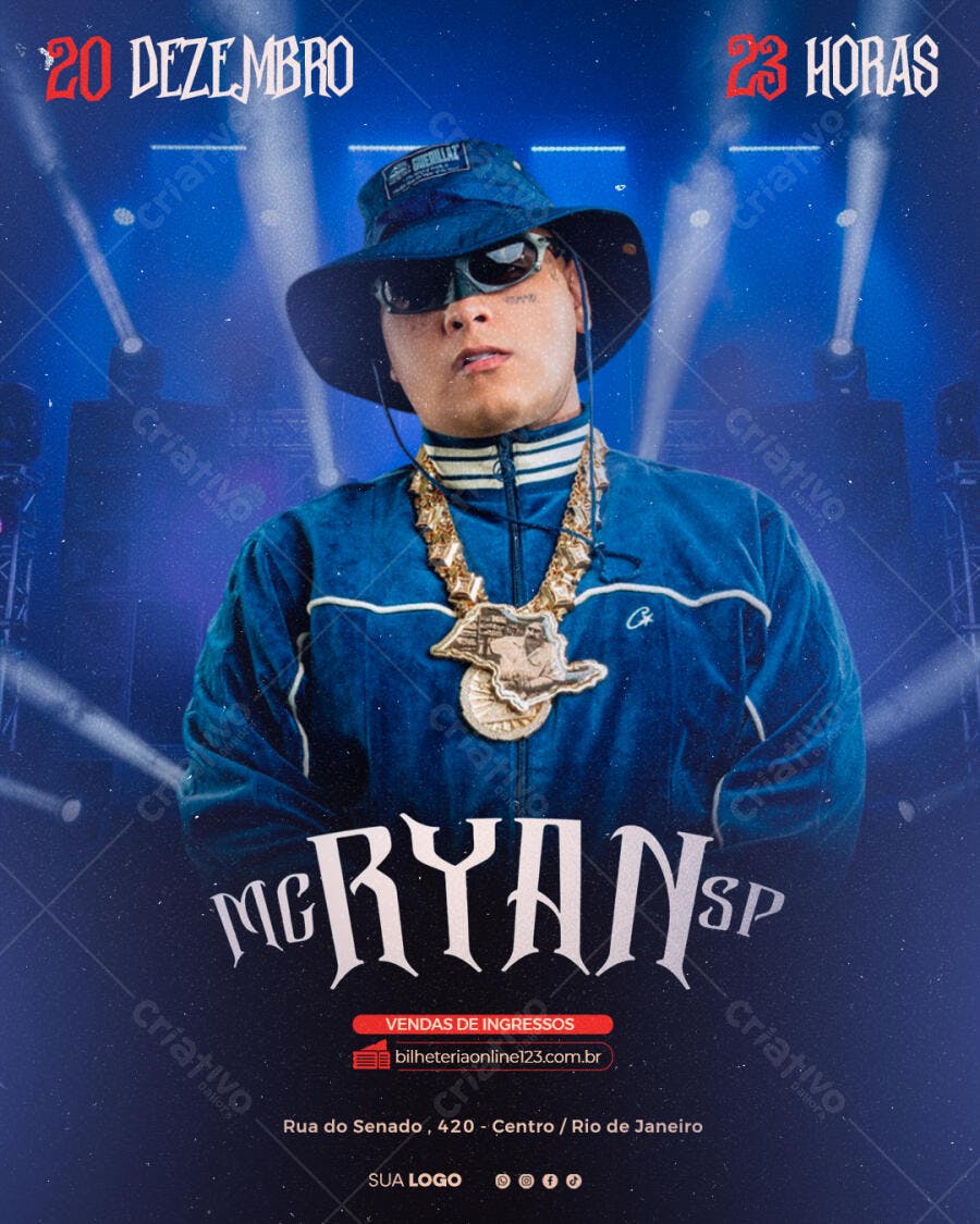 Flyer de Show Funk e Rap MC Ryan SP PSD Editável