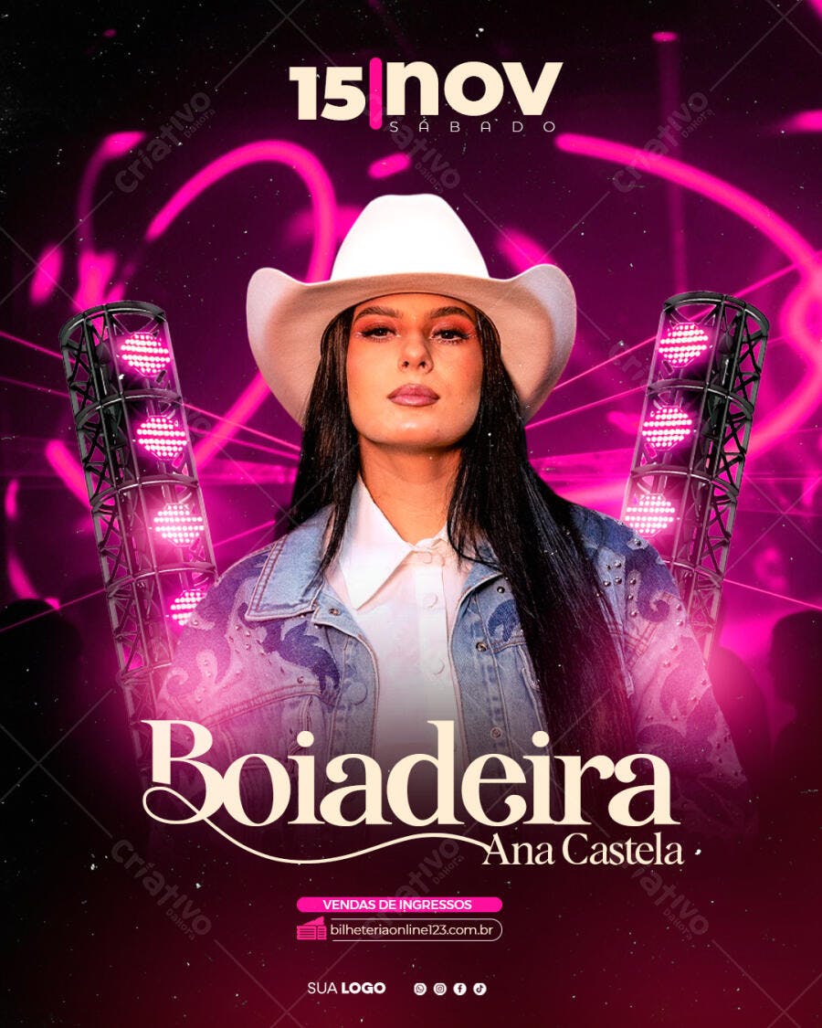 Flyer Show Boiadeira Ana Castela Sertanejo PSD Editável