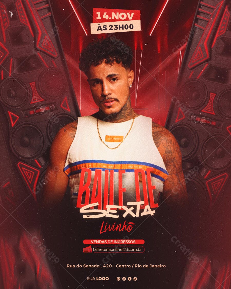 Flyer para Baile de Sexta Livinho no Rio de Janeiro PSD Editável