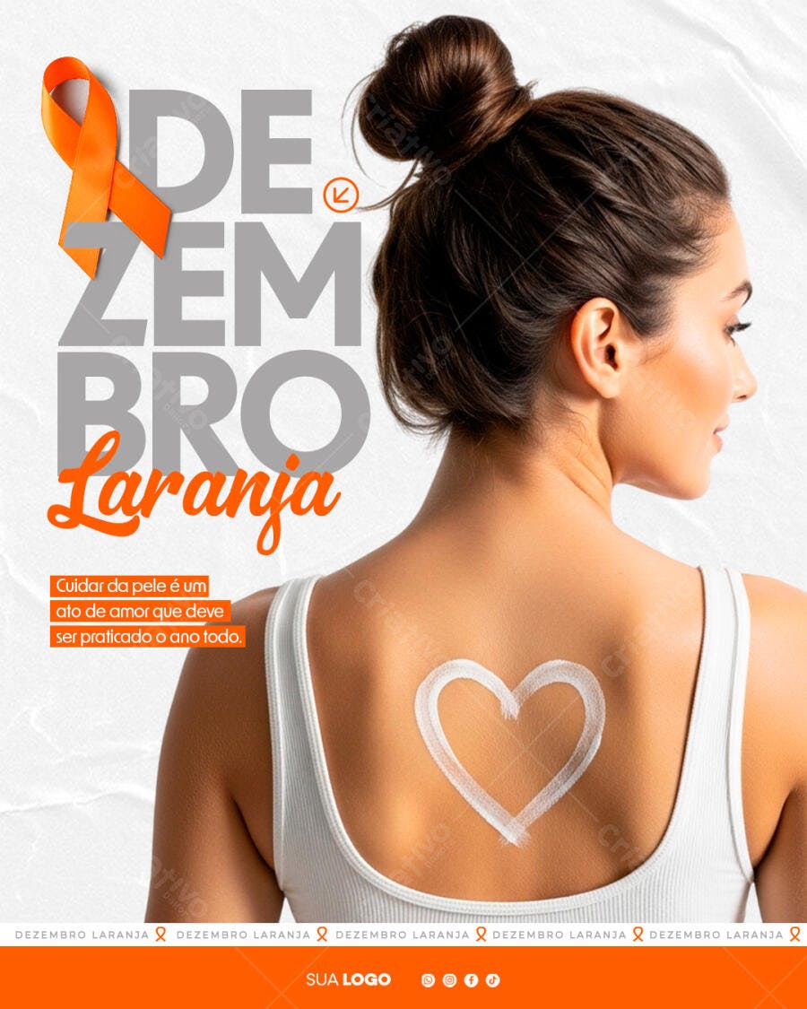 Post Redes Sociais Dezembro Laranja Mulher Cuidado Pele PSD Editável