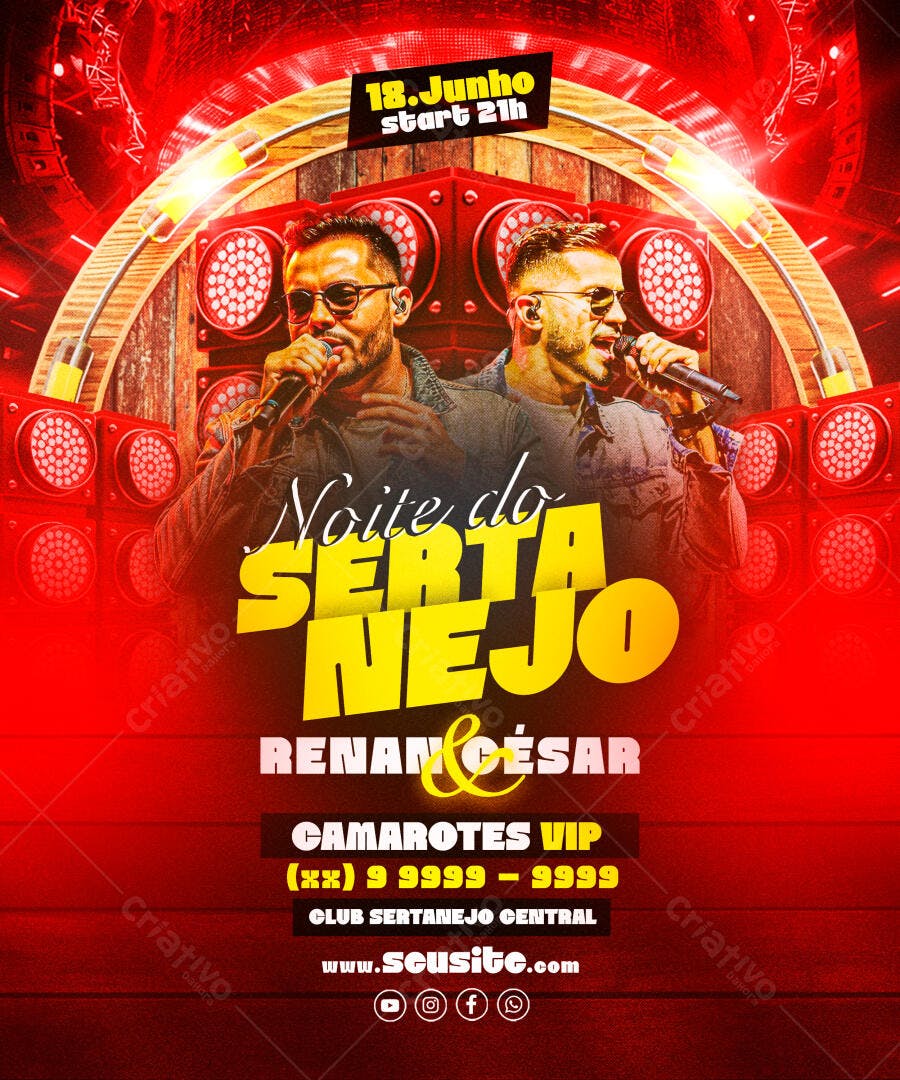 Flyer Noite do Sertanejo Renan e César PSD Editável