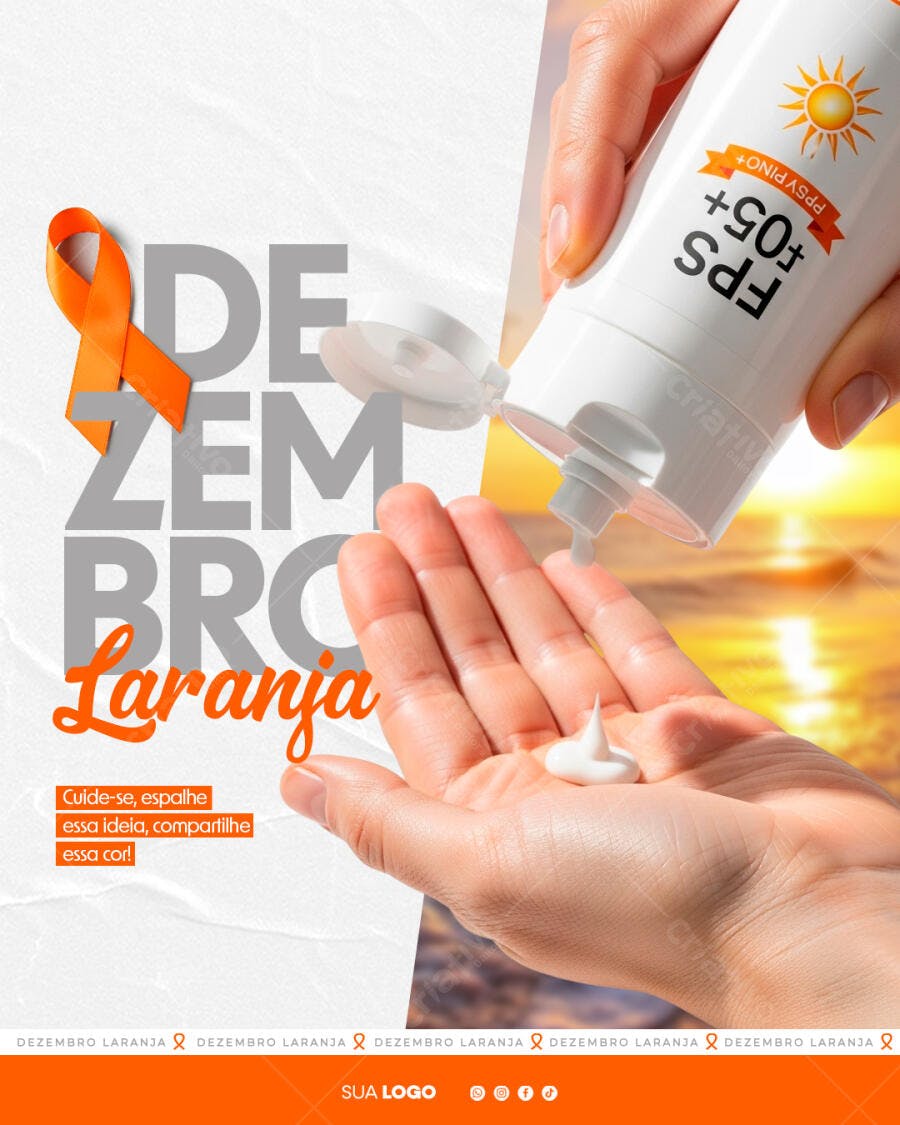 Post Redes Sociais para Campanha Dezembro Laranja Protetor Solar PSD Editável