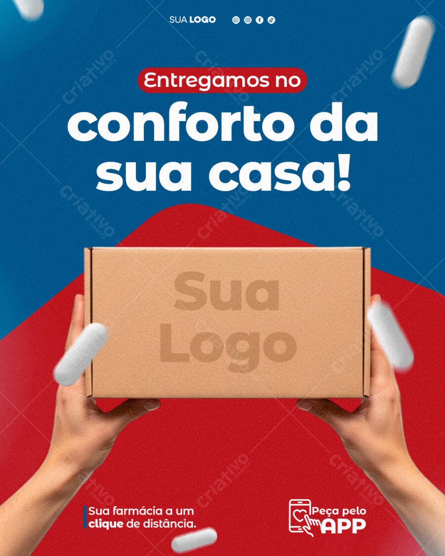 Flyer para Farmácia Delivery e Conforto em Casa PSD Editável