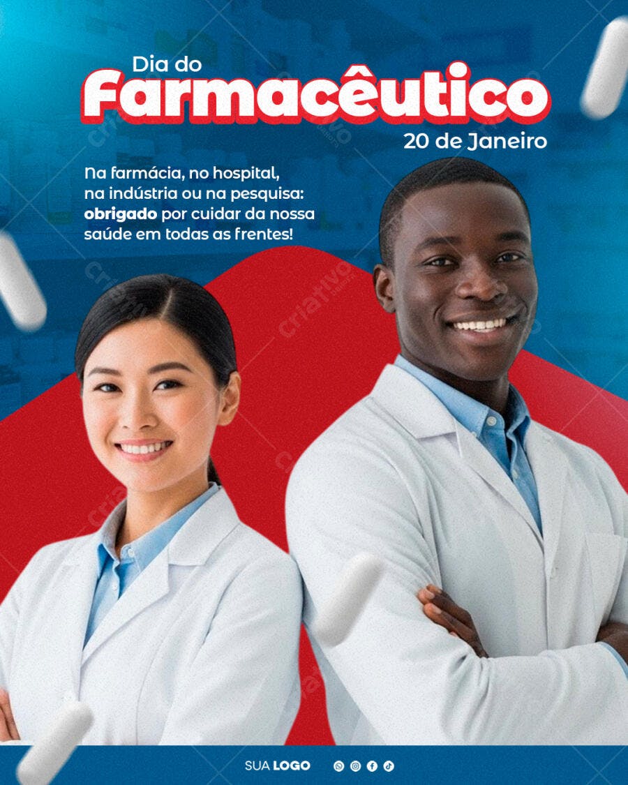 Flyer Dia do Farmacêutico 20 de Janeiro PSD Editável