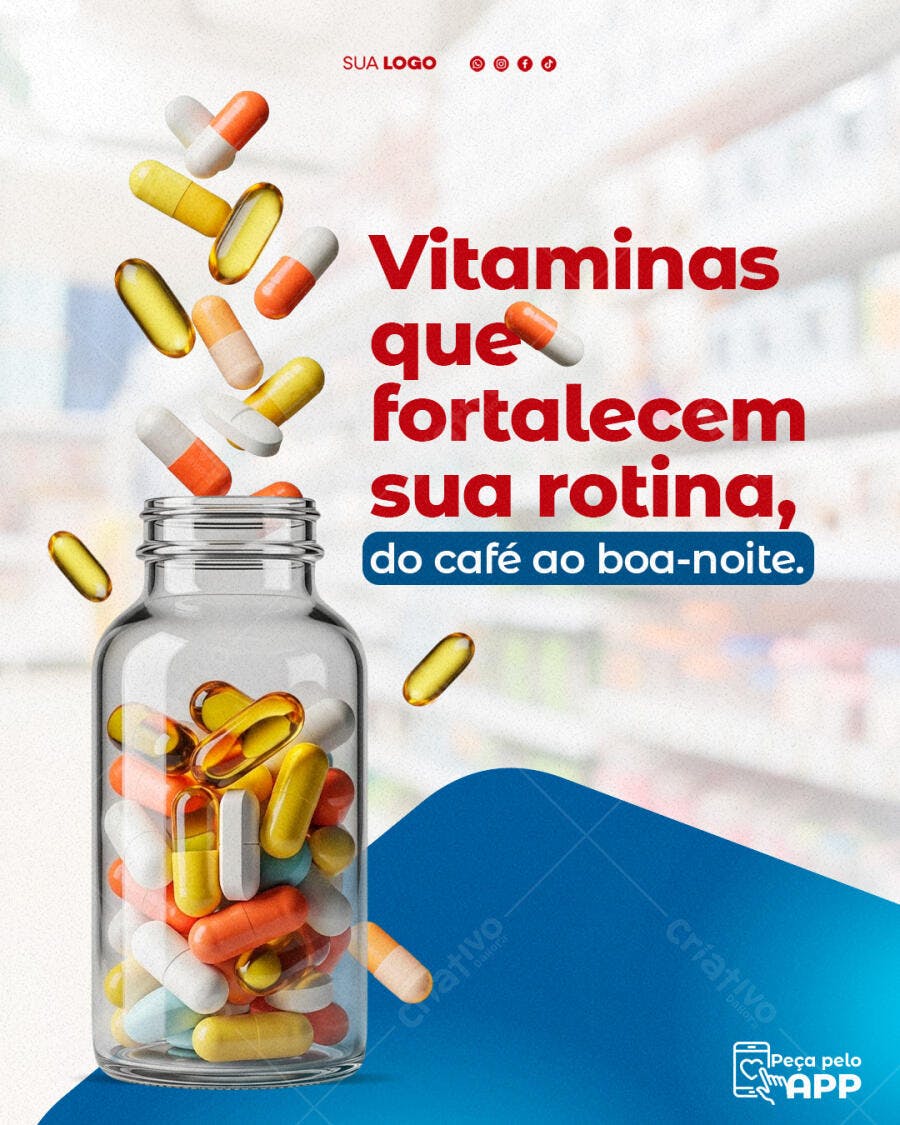 Post para Redes Sociais Vitaminas e Saúde PSD Editável