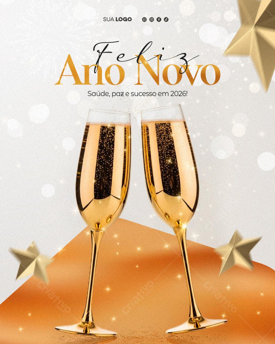 Flyer Feliz Ano Novo com Taças de Champanhe PSD Editável