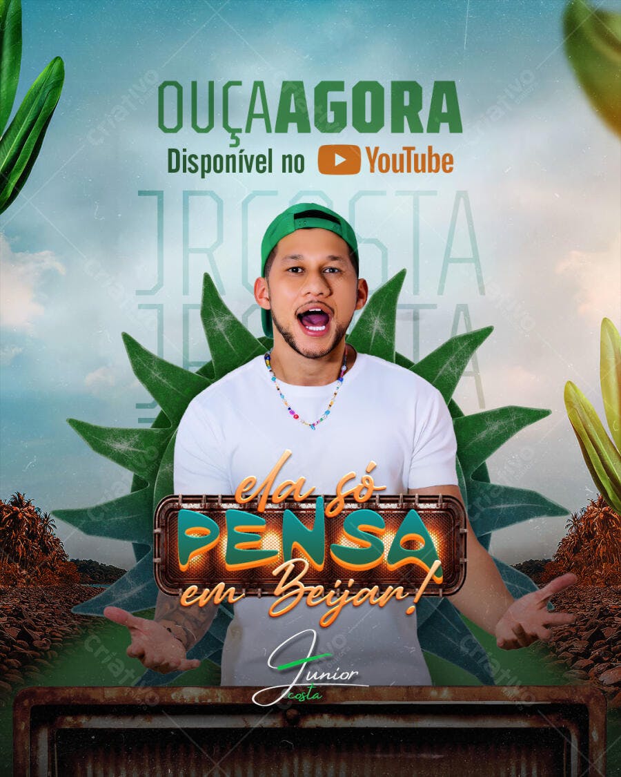 Flyer Musical Lançamento de Single JR Costa "Ela só Pensa em Beijar" PSD Editável