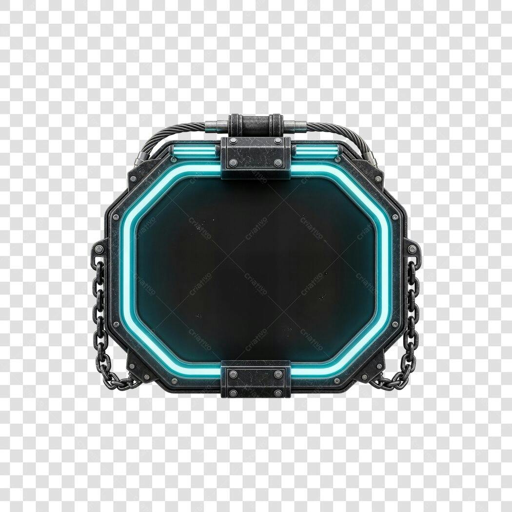 Moldura futurista gamer com neon azul e metal escuro PNG com fundo transparente