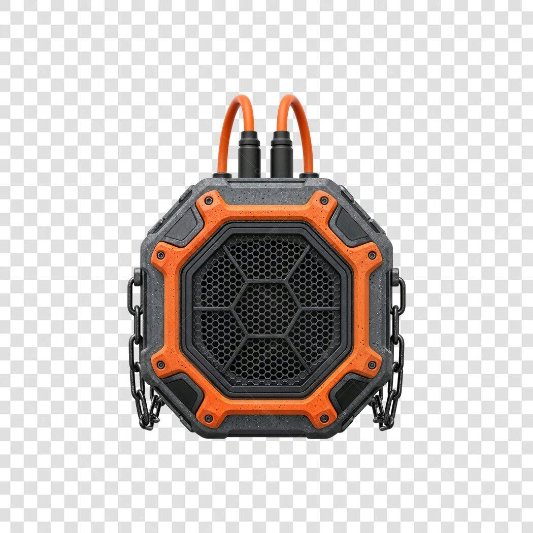 Dispositivo de Áudio Robusto Octogonal Laranja e Cinza PNG com fundo transparente