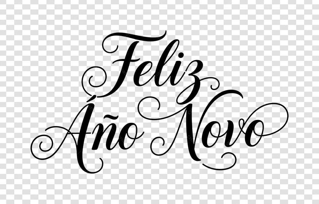 Caligrafia Feliz Ano Novo Preto Elegante PNG com fundo transparente