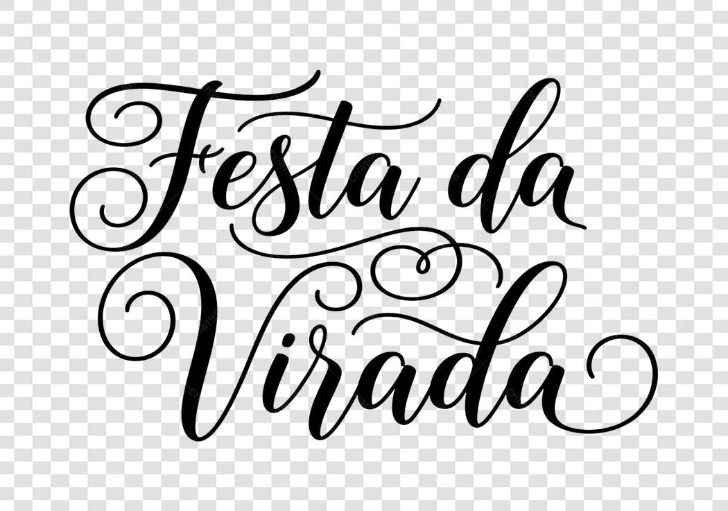 Letreiro Festa da Virada Ano Novo caligrafia preta PNG com fundo transparente