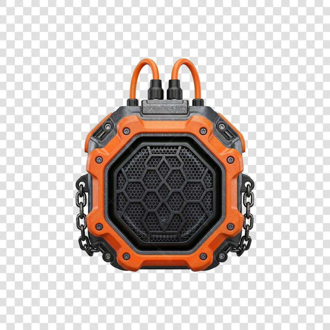 Caixa de Som Portátil Robusta Laranja Gamer Cinza PNG com fundo transparente