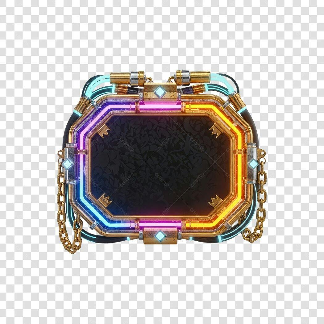 Elemento de interface HUD gamer cyberpunk azul roxo dourado PNG com fundo transparente