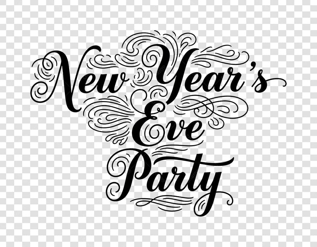 Lettering New Year's Eve Party Caligráfico Preto PNG com fundo transparente