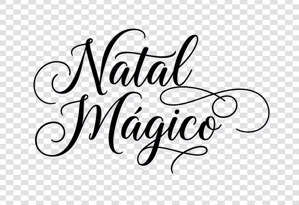 Frase Natal Mágico preta caligrafia para festas PNG com fundo transparente