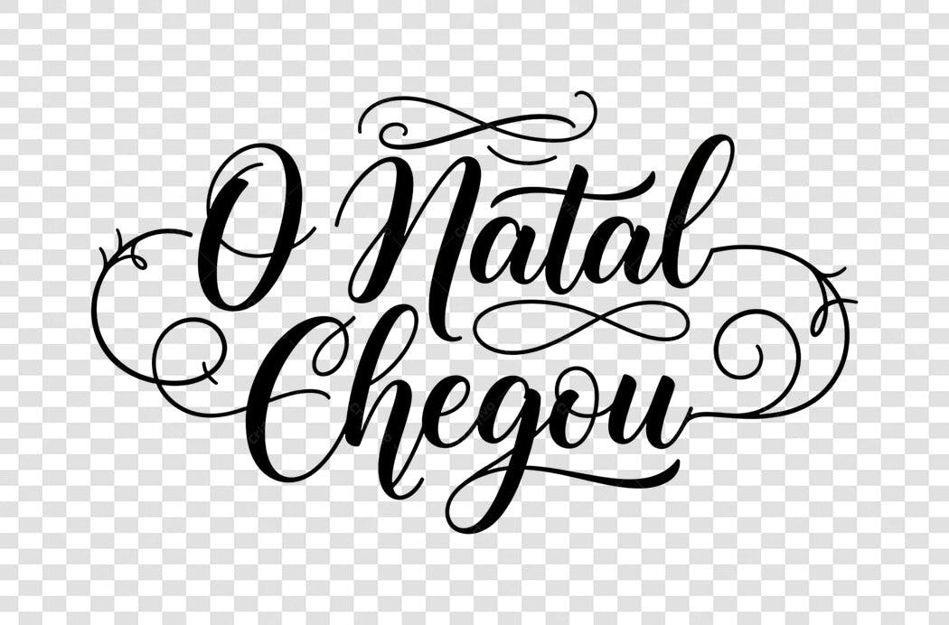 Lettering O Natal Chegou caligrafia preta PNG com fundo transparente