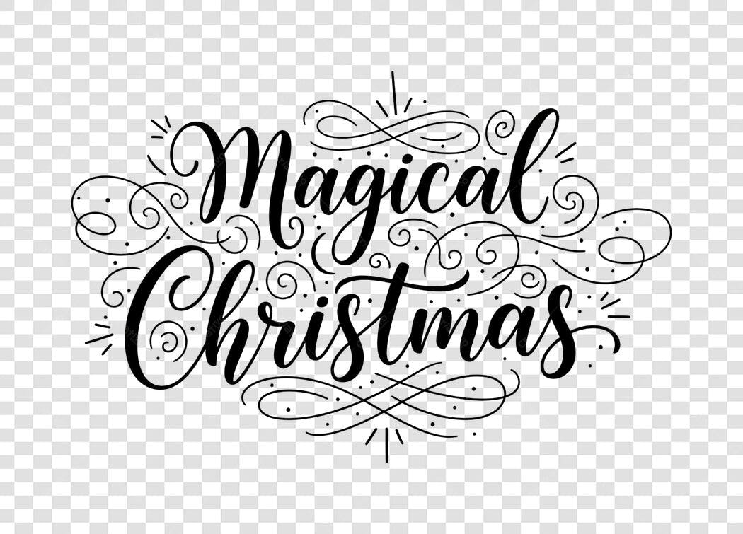 Frase Natal Mágico em Caligrafia Preto PNG com fundo transparente