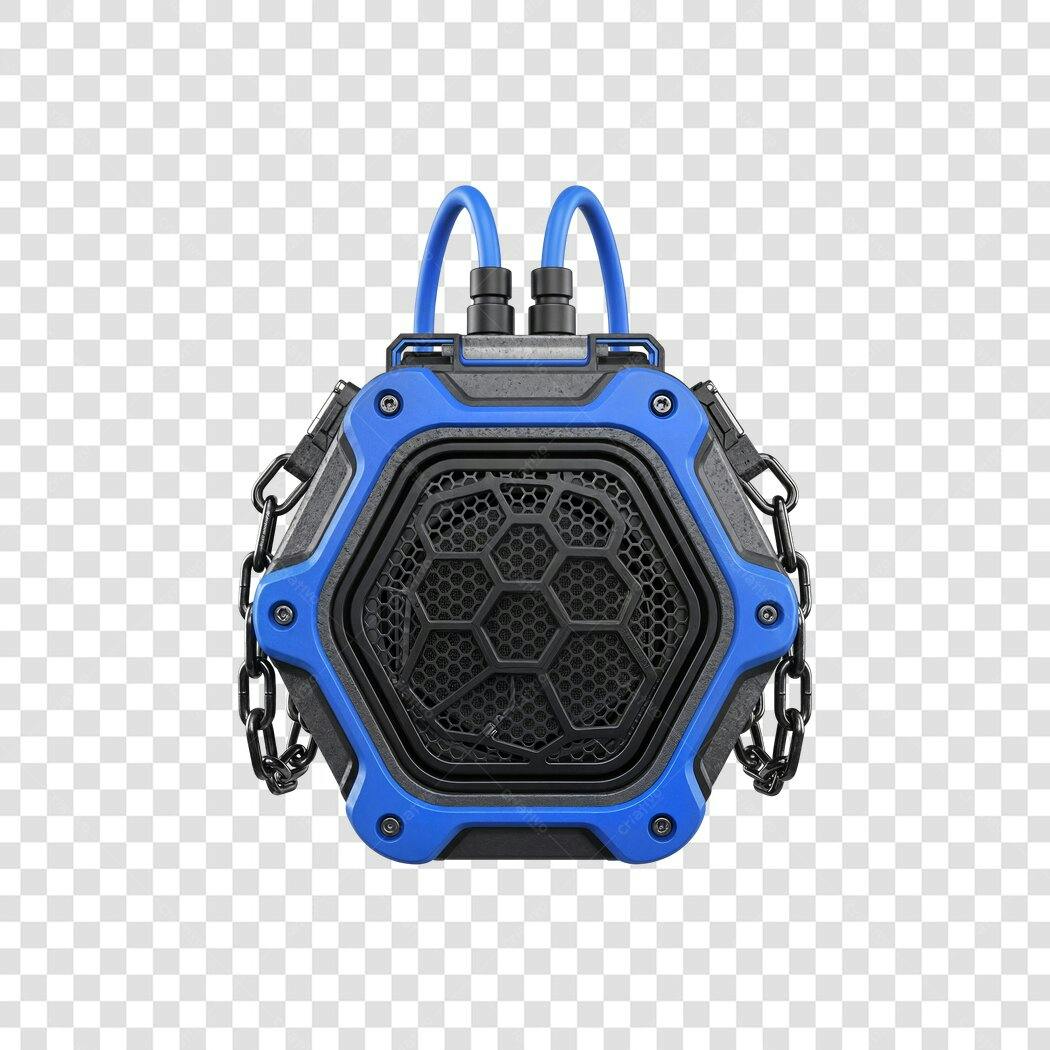 Speaker portátil robusto azul e preto design hexagonal para tecnologia PNG com fundo transparente