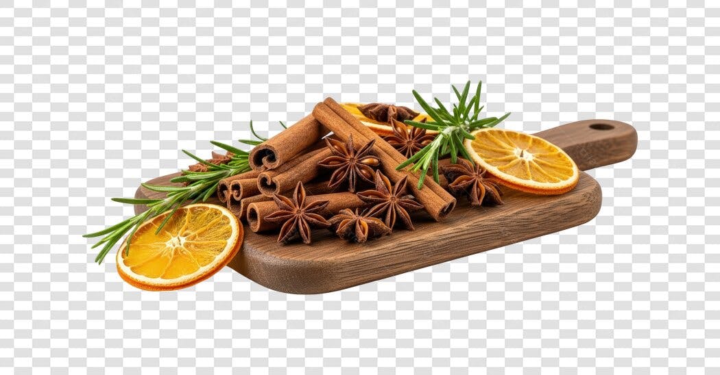 Imagem Culinária Especiarias Natal Inverno Canela Anis Laranja PNG com fundo transparente