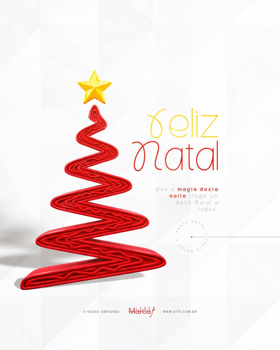 Flyer Feliz Natal com Árvore Vermelha Estilizada e Estrela PSD Editável