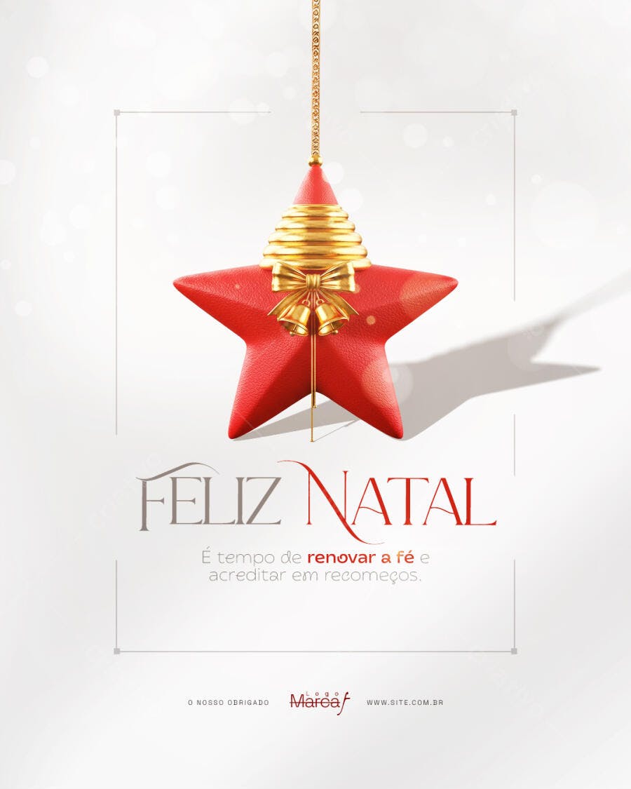 Flyer de Feliz Natal com Estrela Festiva Dourada e Vermelha PSD Editável