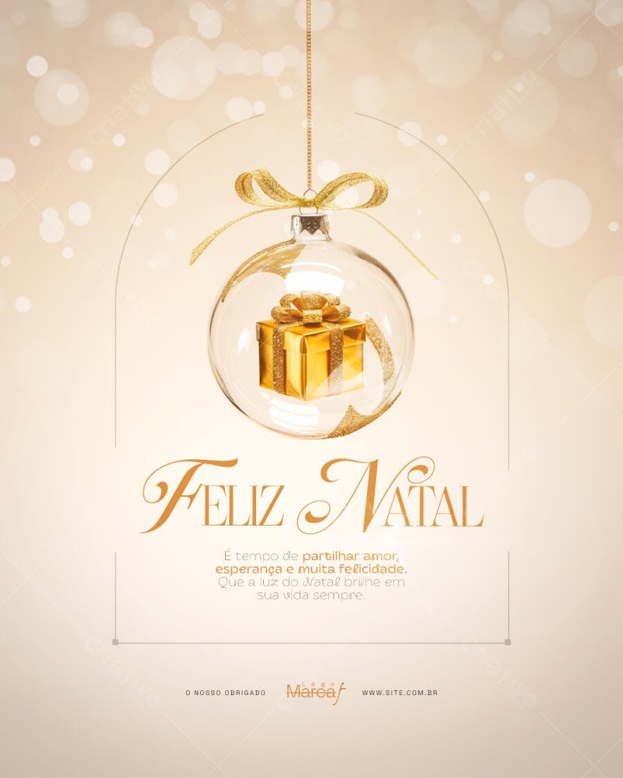 Post para Redes Sociais Feliz Natal Dourado PSD Editável