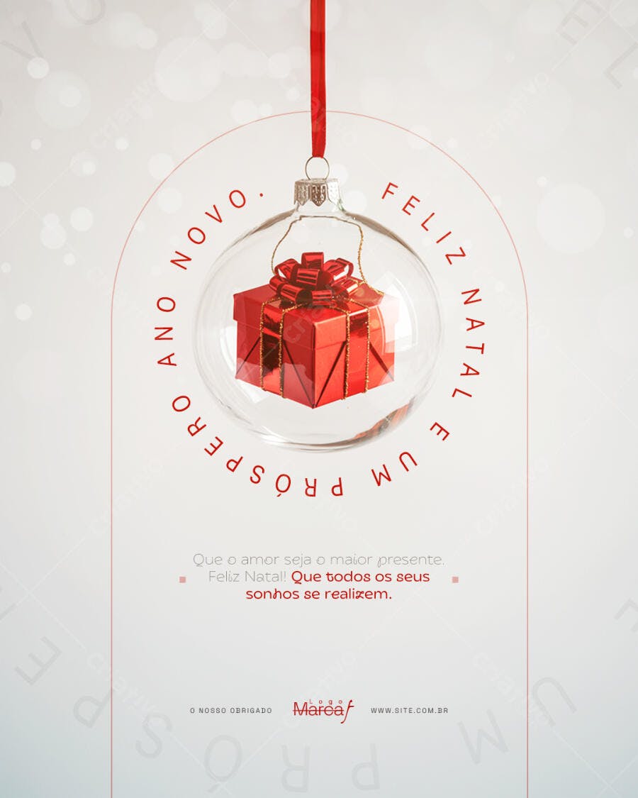 Post de Natal e Ano Novo com Bola de Vidro e Presente Psd Editável