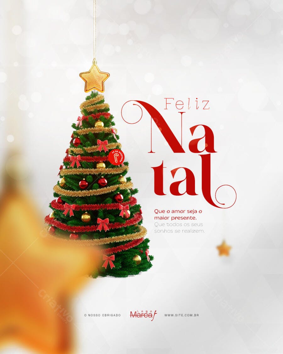 Flyer Feliz Natal com Árvore Decorada PSD Editável