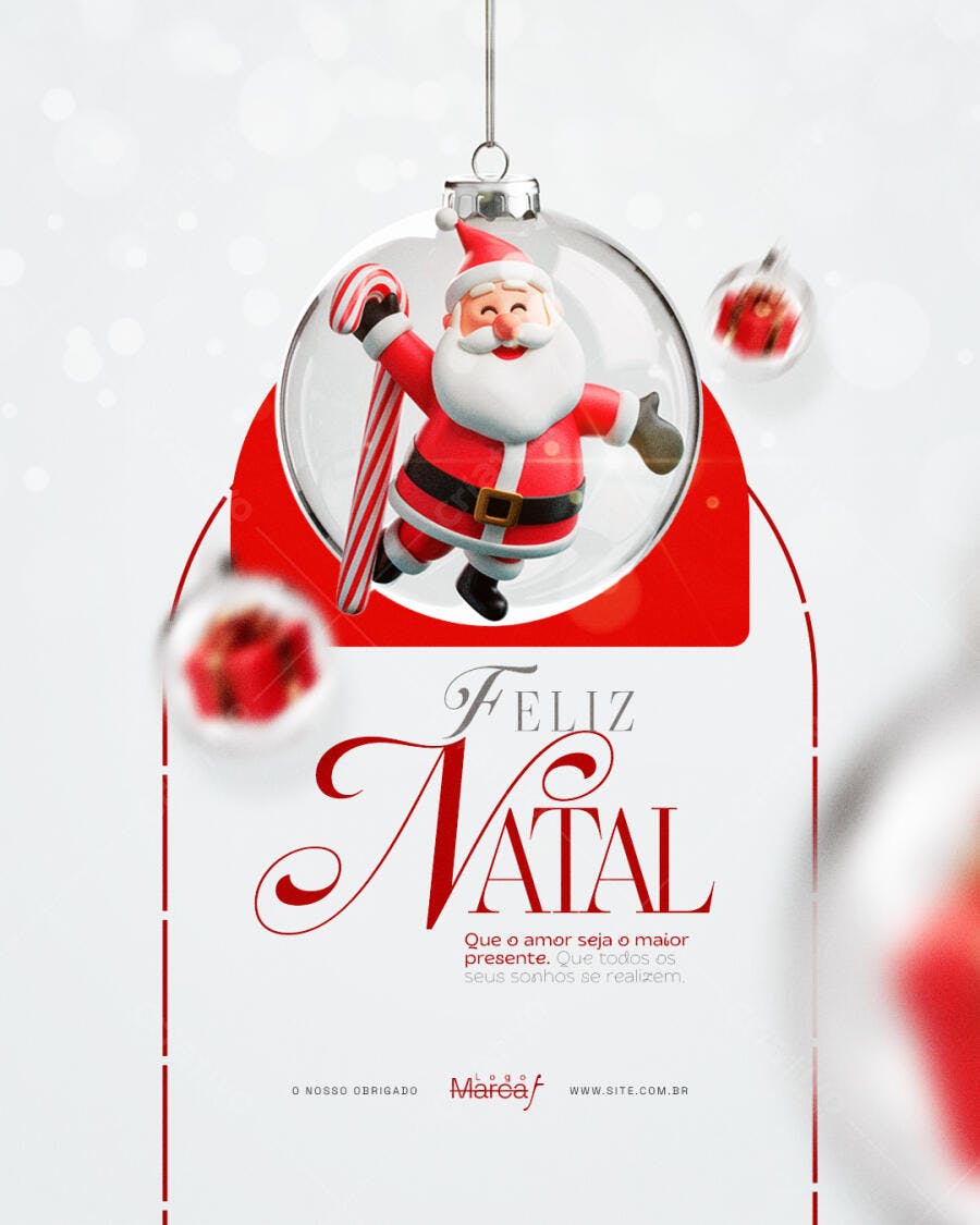 Post de Natal Feliz Natal com Papai Noel Ornanmento PSD Editável