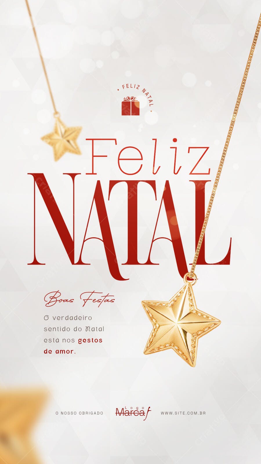 Post para Redes Sociais Feliz Natal Elegante com Estrelas Douradas PSD Editável
