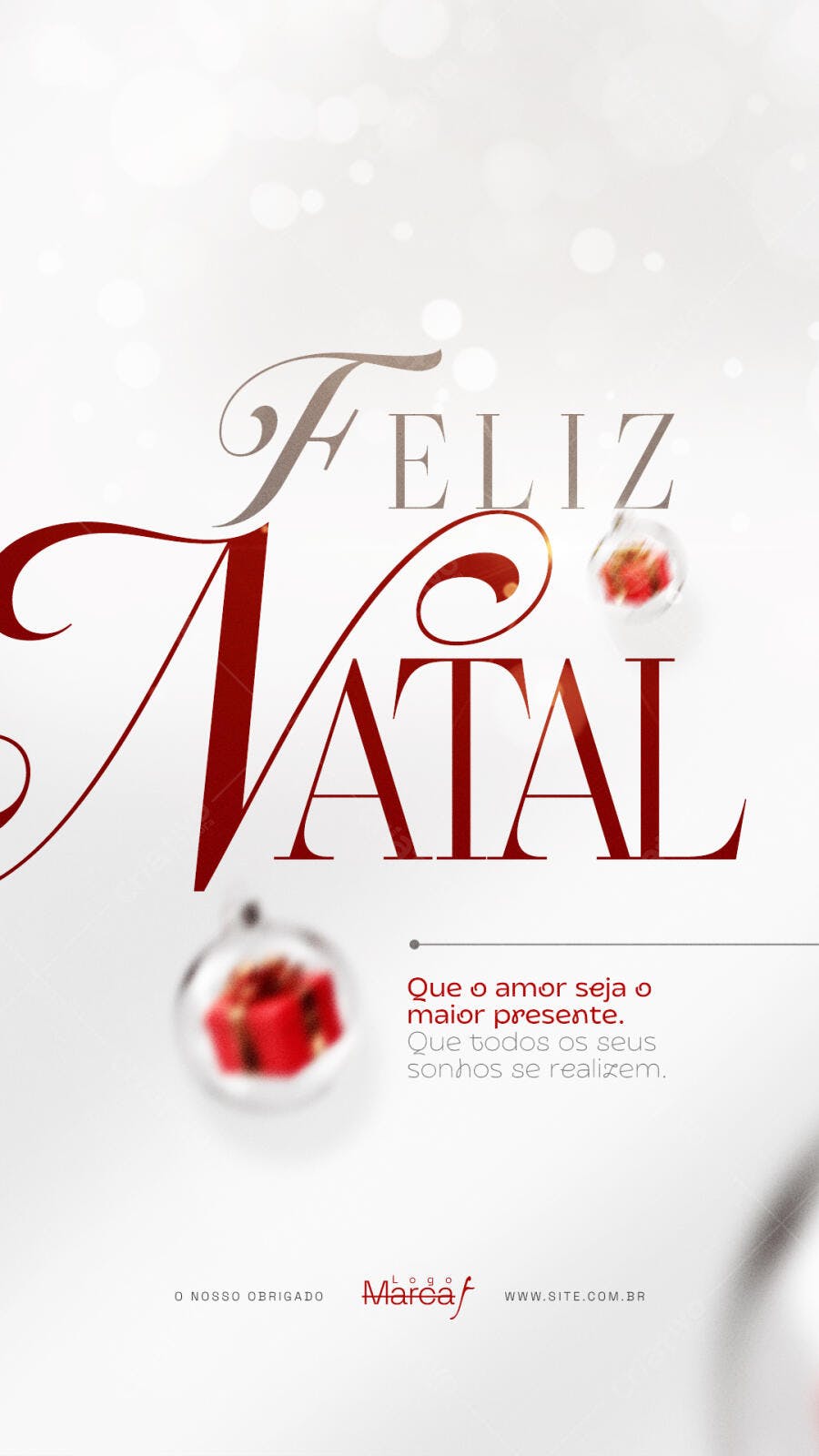 Cartão Vertical Feliz Natal com Presentes e Boas Festas PSD Editável