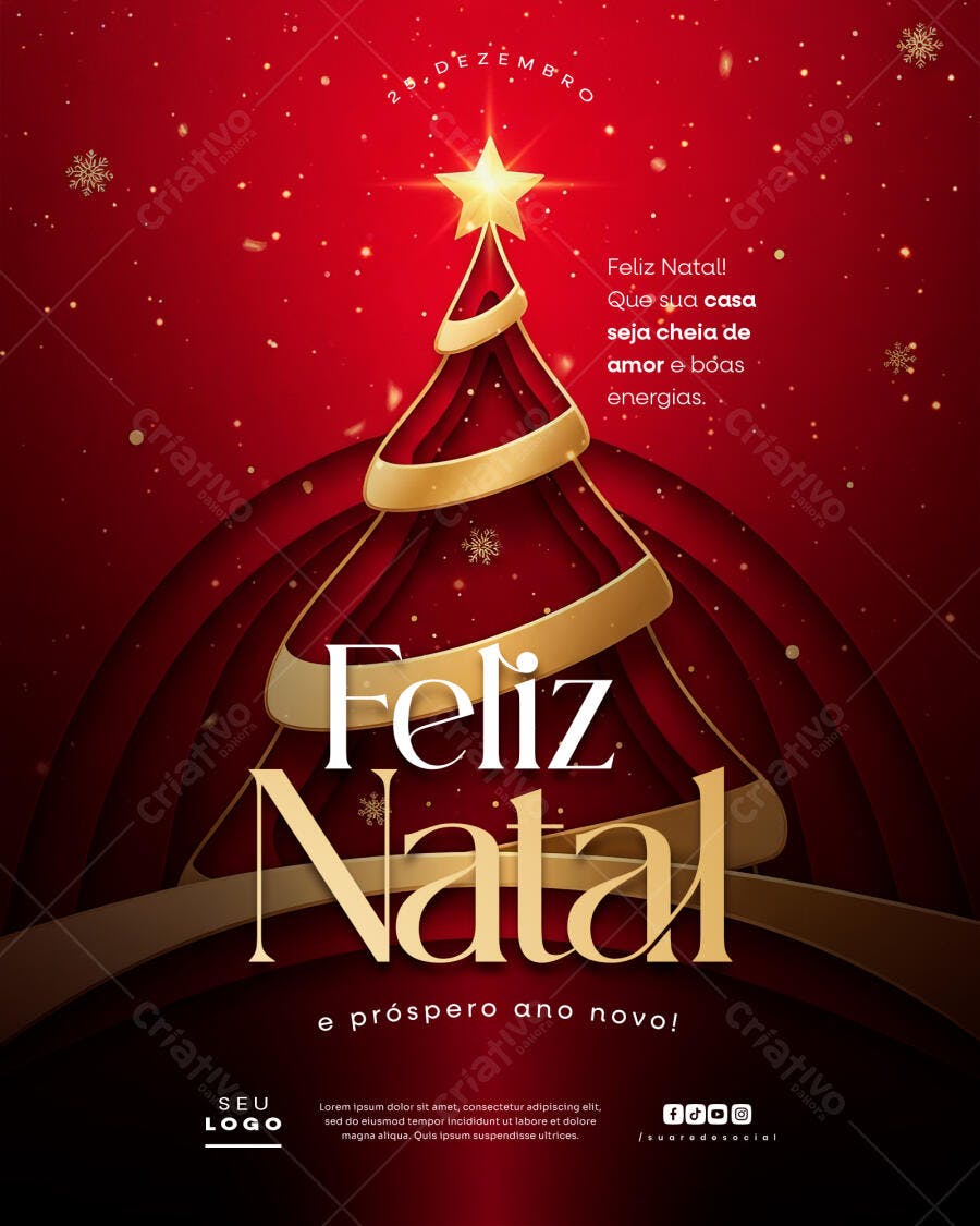 Flyer para Natal e Ano Novo com Árvore Dourada PSD Editável