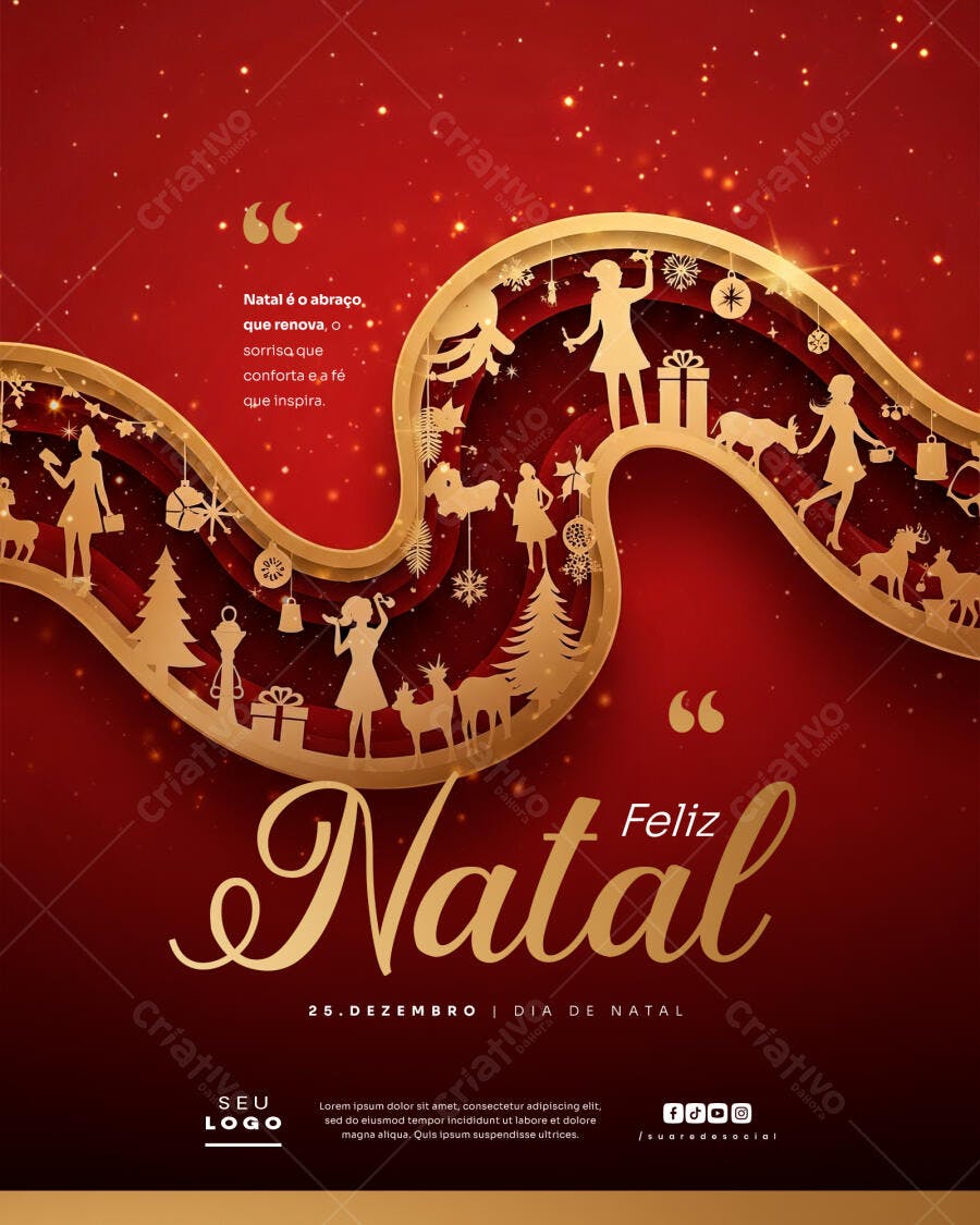 Flyer Feliz Natal com Silhuetas Douradas PSD Editável