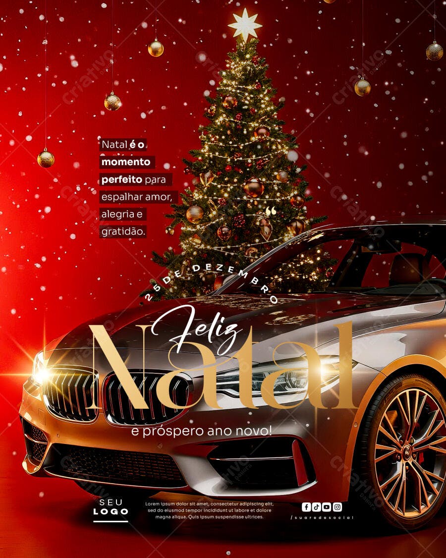 Flyer Natal e Ano Novo com Carro de Luxo PSD Editável