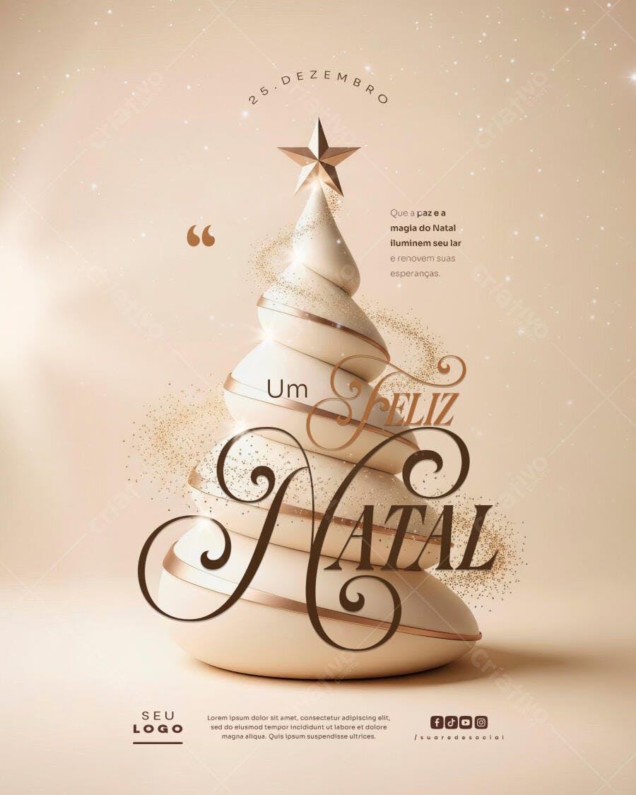 Post de Natal Elegante com Árvore Dourada 25 de Dezembro PSD Editável
